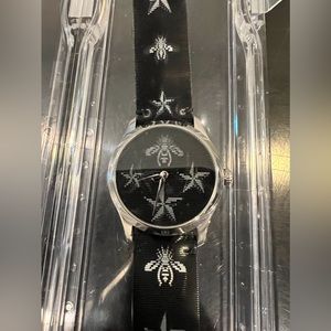 GUCCI G-Timeless 38MM Black Bee/Star Print LTHR Women's Watch YA1264105